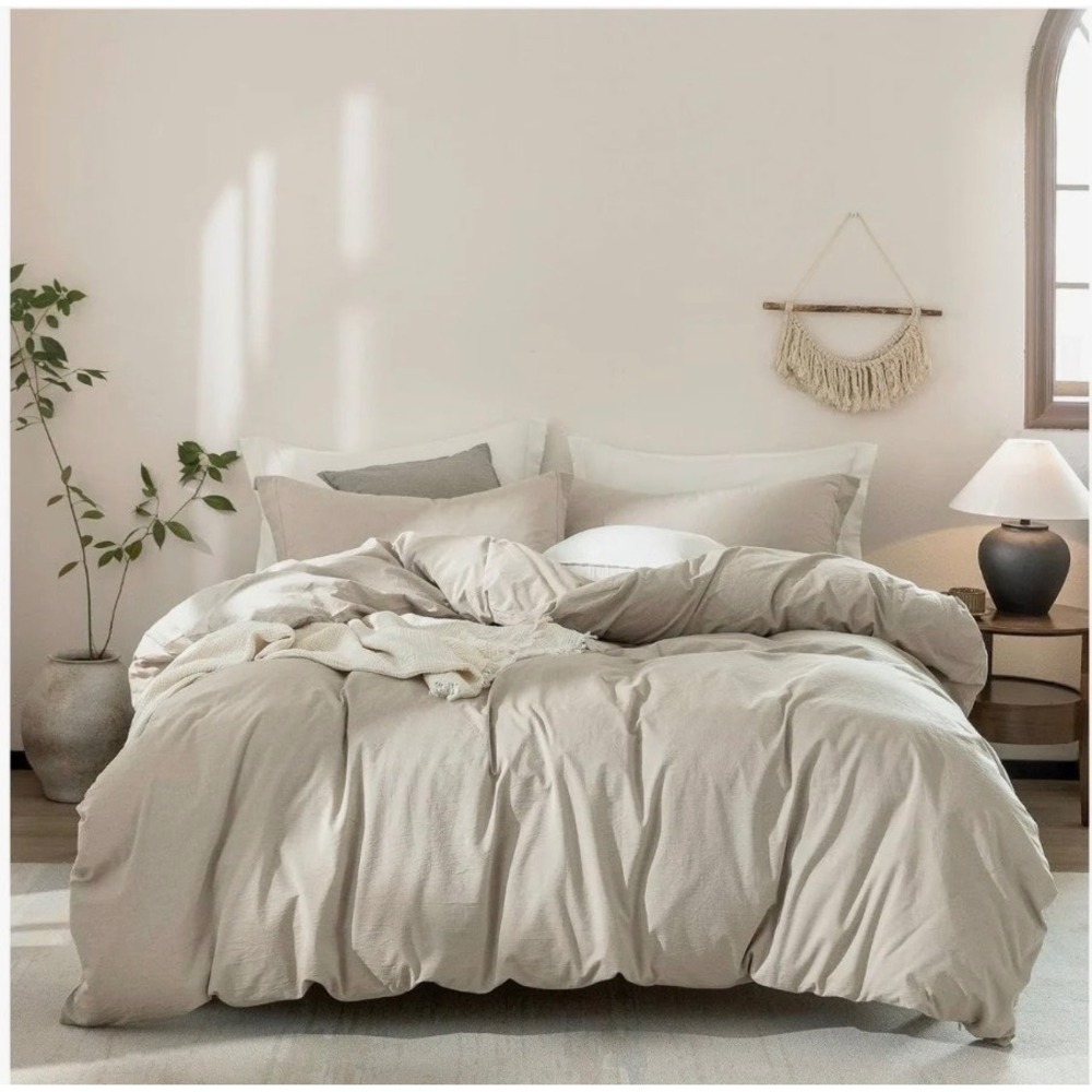Warm Moment Super King Duvet Cover Set 100% Cotton Linen Grey 120x120 3pc